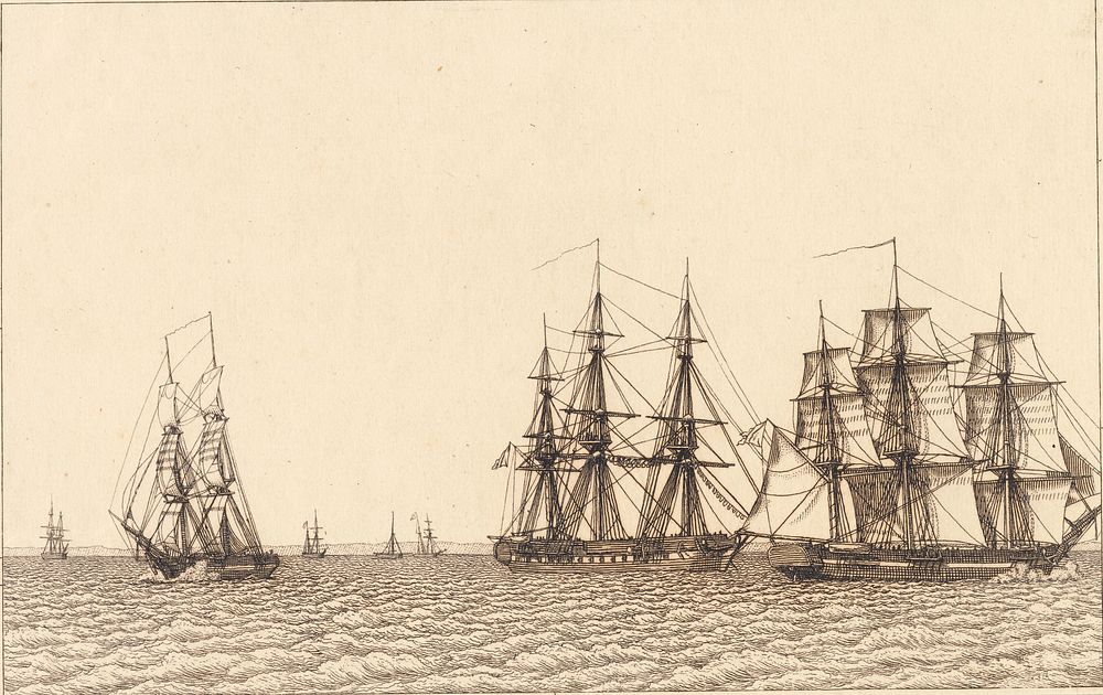 A brig sailing.Illustration for "Linear perspective", Plate IXb by C.W. Eckersberg