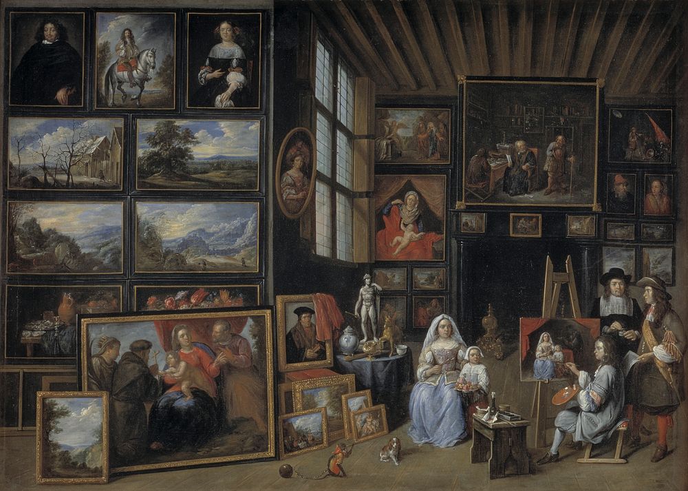 A Picture Gallery with an Artist Painting a Woman and a Girl by Gillis Van Tilborgh