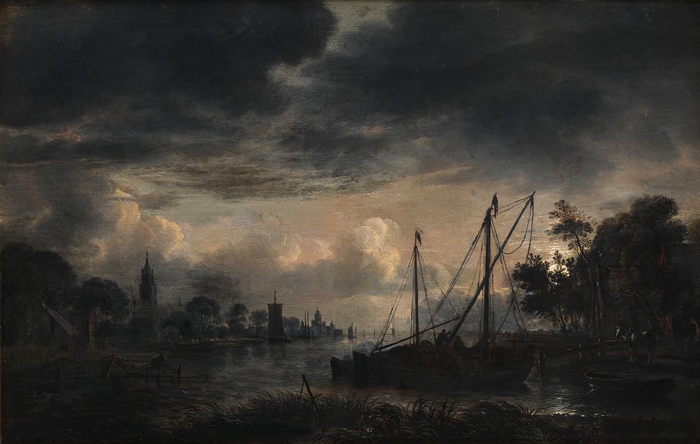 River Landscape in Moonlight by Aert van der Neer