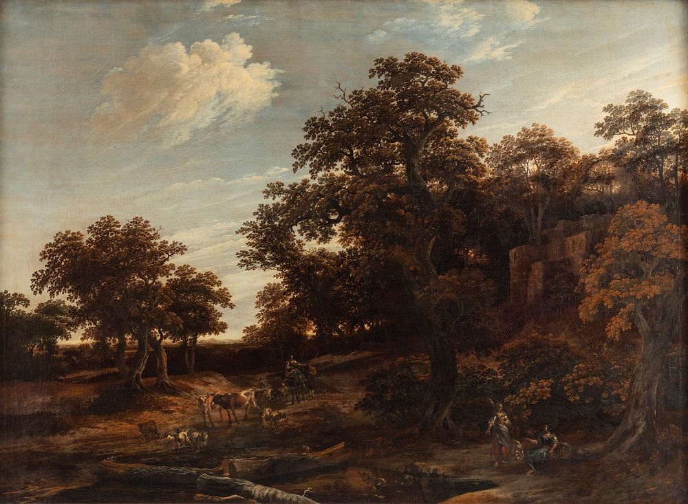 The edge of the oak forest by Johannes Lingelbach