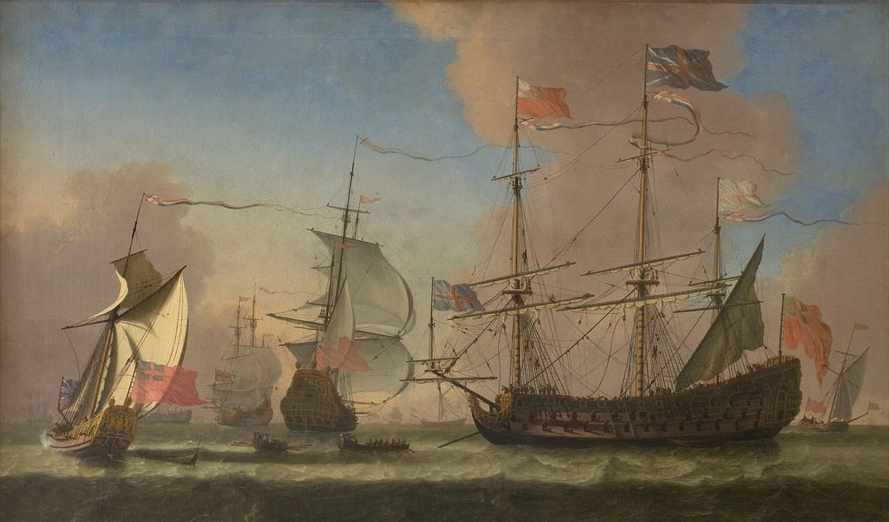English warships on the lake in a fresh gale by Jan Karel Donatus Van Beecq