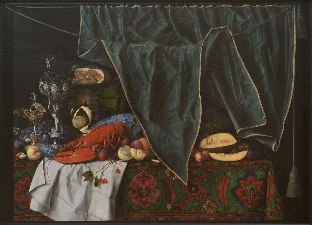 Trompe l'oeil with a meal piece with a beautiful vessel by Cornelis Norbertus Gysbrechts