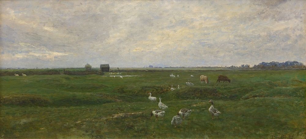 Geese and sheep in the town field. Drag ear by Viggo Johansen