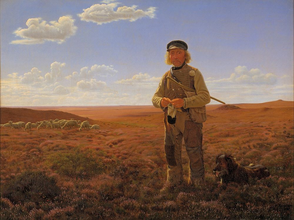 A Jutland shepherd on the heath by Frederik Vermehren