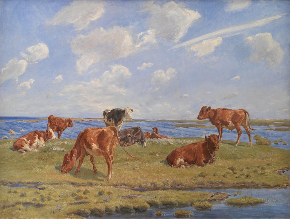 Calves at the beach by Theodor Philipsen