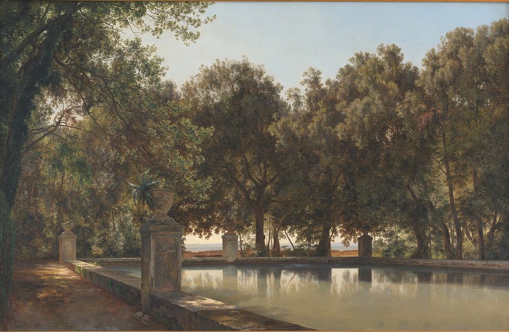 A pool in the garden of Villa d'Este, Tivoli by Janus La Cour