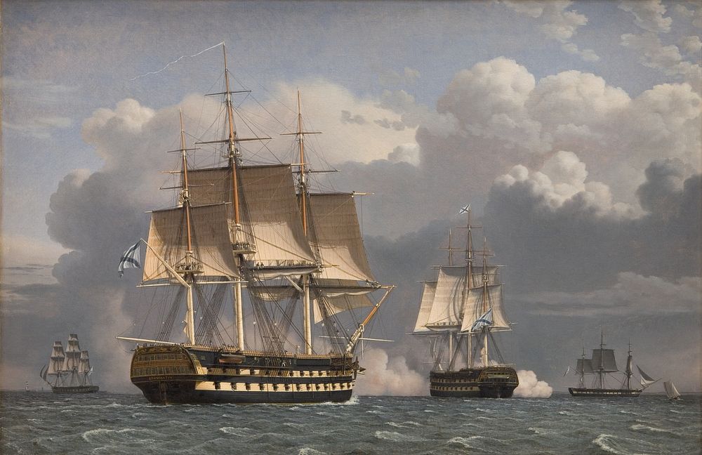 Two Russian liners saluting by C.W. Eckersberg