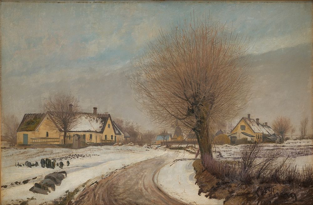 Winter day with snow in Baldersbrønde by L. A. Ring