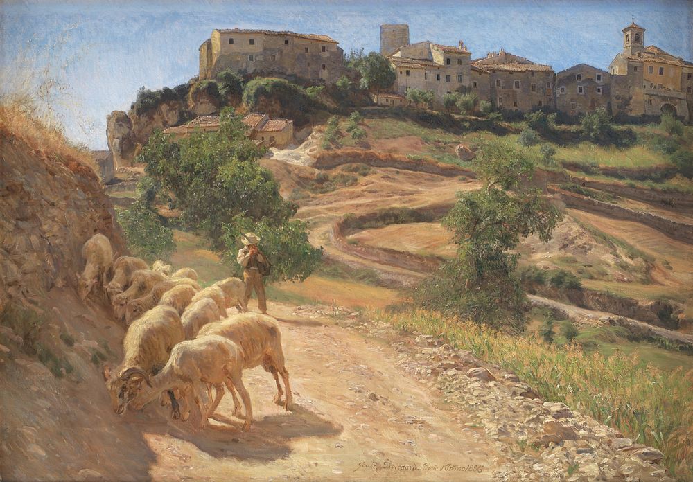 A shepherd boy with his sheep at Cività d'Antino by Joakim Skovgaard