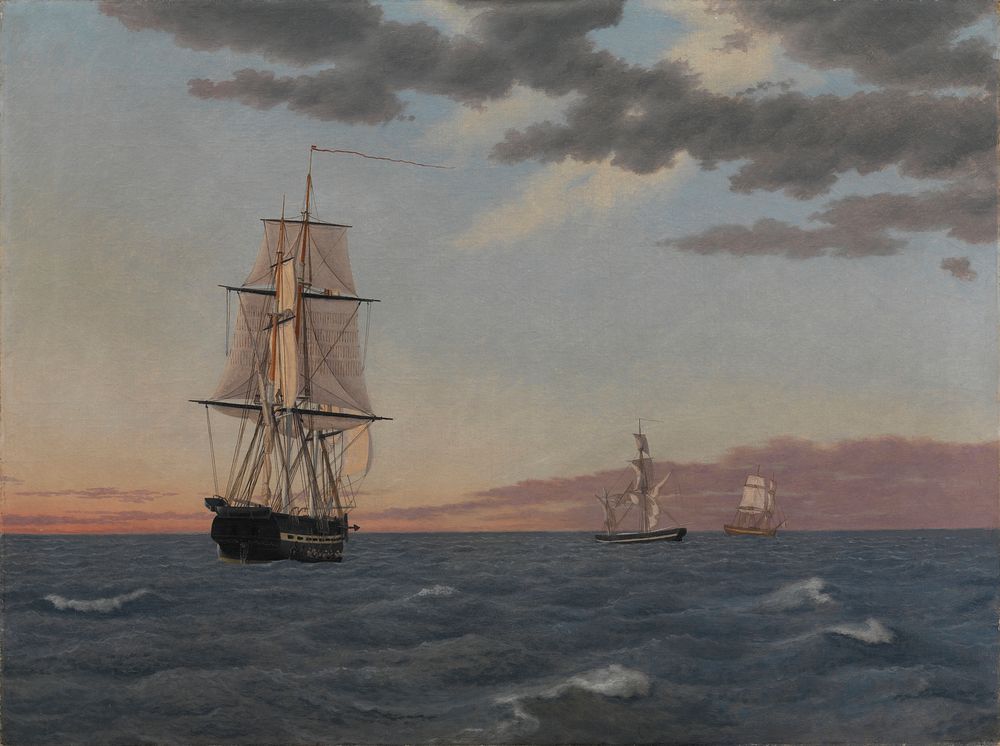 The corvette "Galathea" lies under tow to send help to the brig "St. Jean" which has been rammed by C.W. Eckersberg