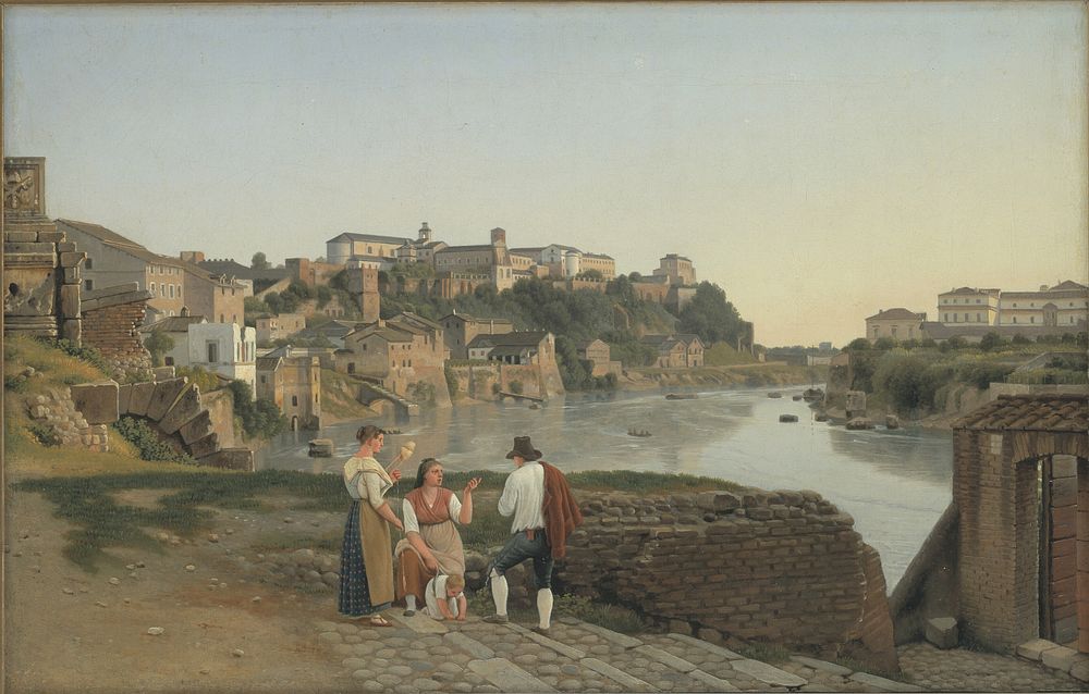 View over the Tiber towards the Avertinerhøj in Rome by C.W. Eckersberg