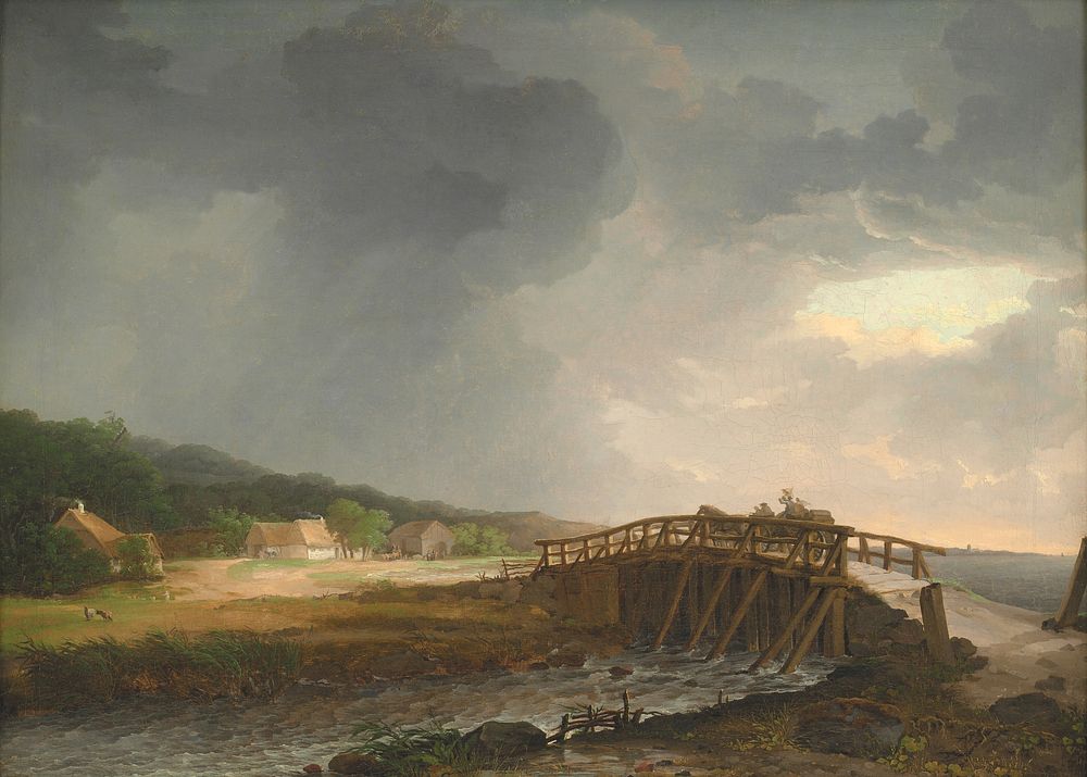 The Bridge across Tryggev&aelig;lde River with a View of K&oslash;ge, Zealand by Johan Christian Claussen Dahl