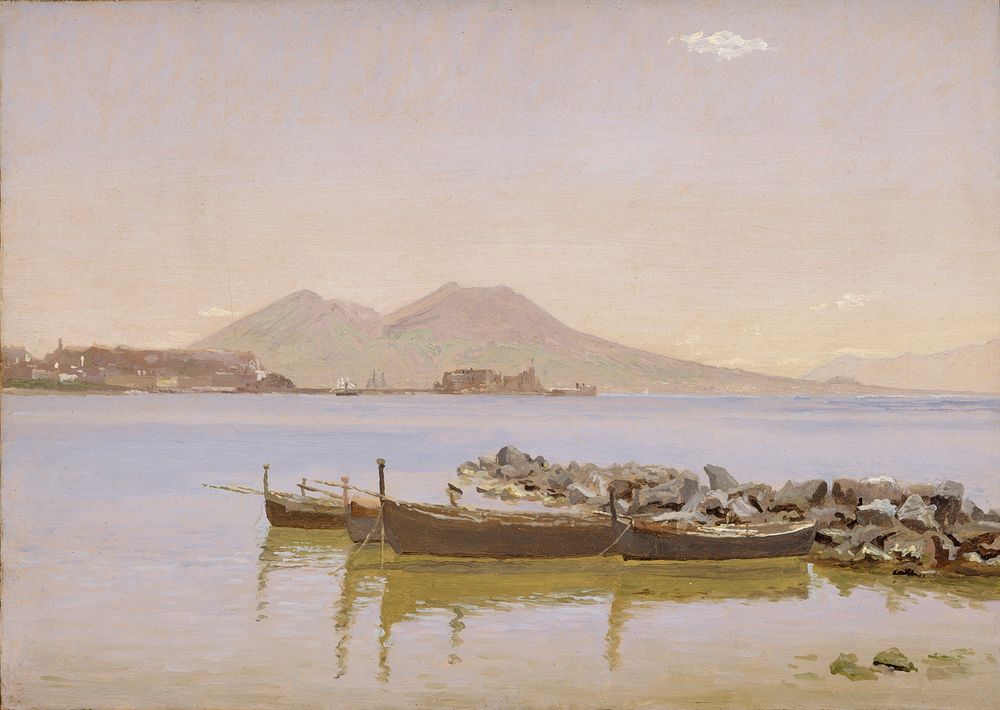 Part of the bay of Naples with Vesuvius in the background by Christen Købke