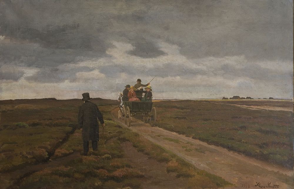 Heath landscape with a day wagon by Hans Smidth