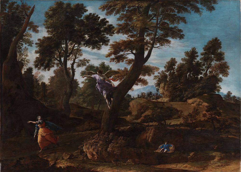 Landscape with the angel showing Hagar to the spring by Francesco Cozza