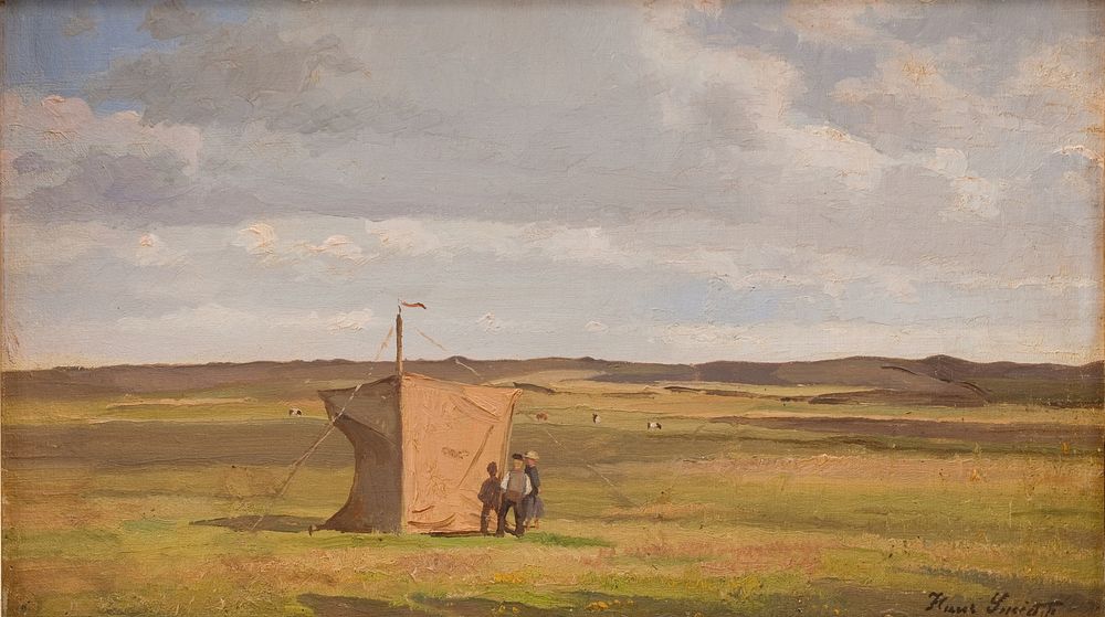 Jutland heath landscape with the artist's windscreen by Hans Smidth