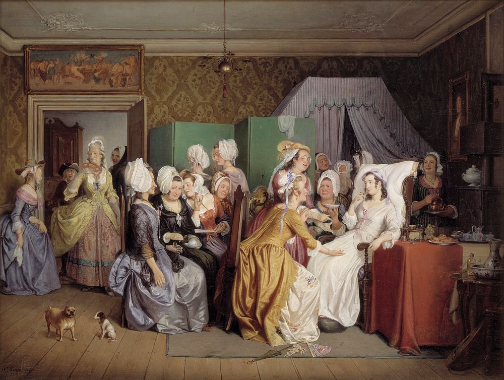 Motif from Ludvig Holberg: The maternity ward by Wilhelm Marstrand