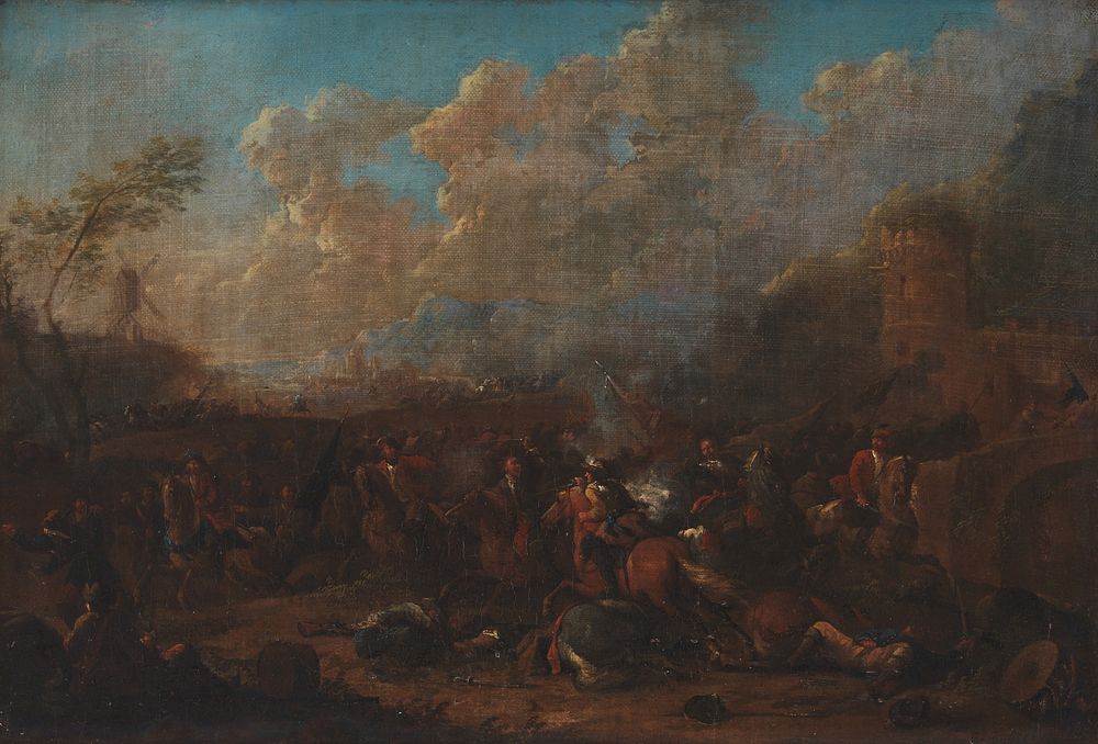 Equestrian battle at a fortress by Karel Breydel