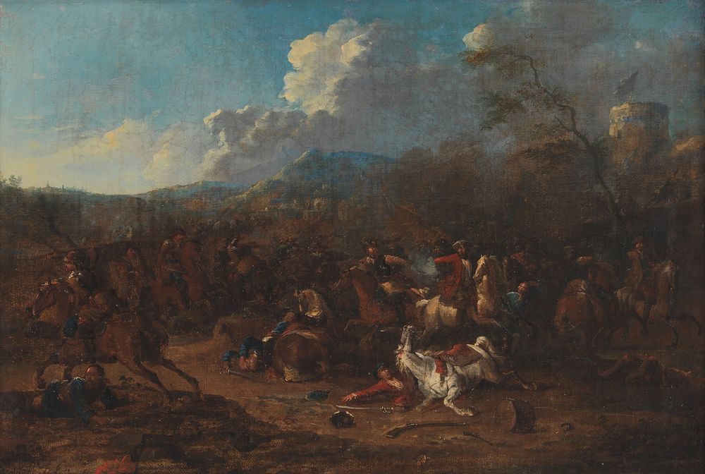Equestrian battle at a fortress by Karel Breydel