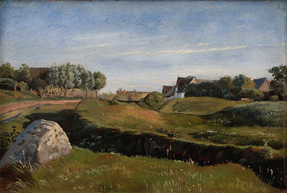 Landscape with Vejby seen from the north.Afternoon lighting by Johan Thomas Lundbye