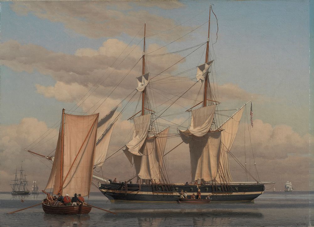 An American Naval Brig Lying at Anchor While Her Sails Are Drying by C.W. Eckersberg