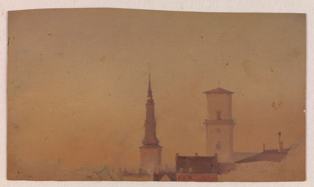 Study of church towers at Petri Church and Church of Our Lady by Vilhelm Petersen