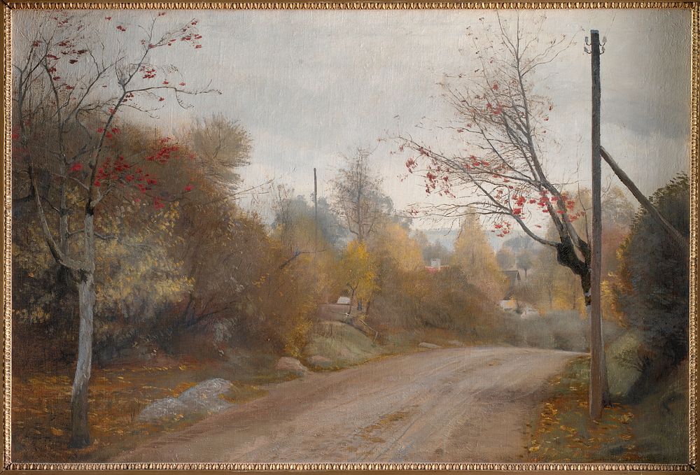 The country road at Mogenstrup.Fall by L. A. Ring