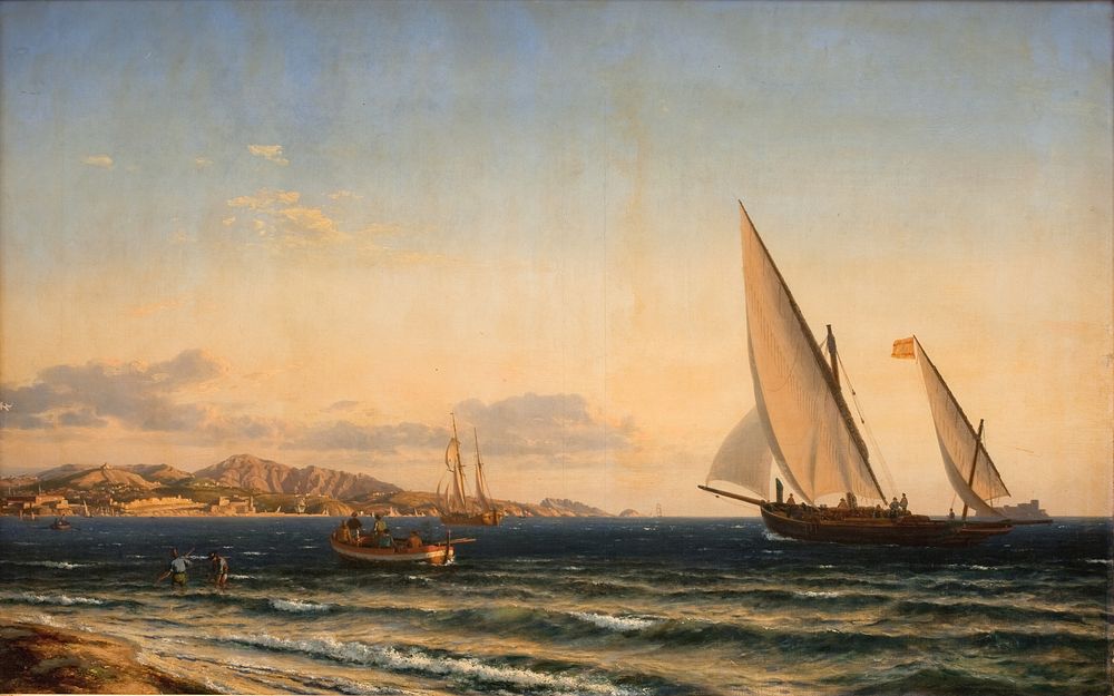 Evening by the Mediterranean. In the background Marseille and the island of If by Emanuel Larsen