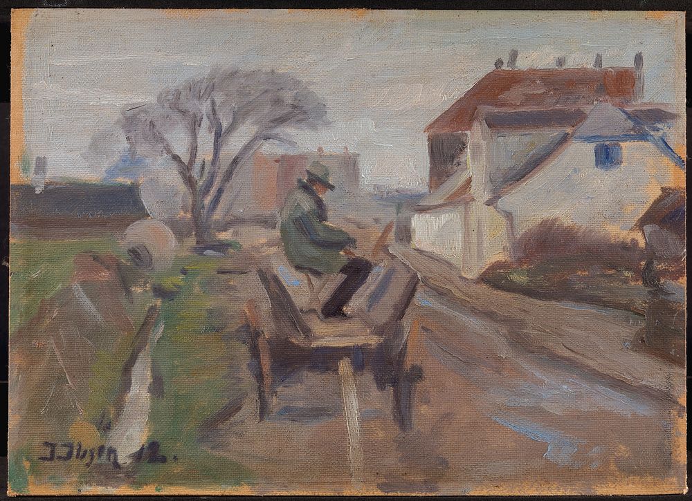 The painter &Oslash;lund-Hansen paints sitting in a carriage by Immanuel Ibsen
