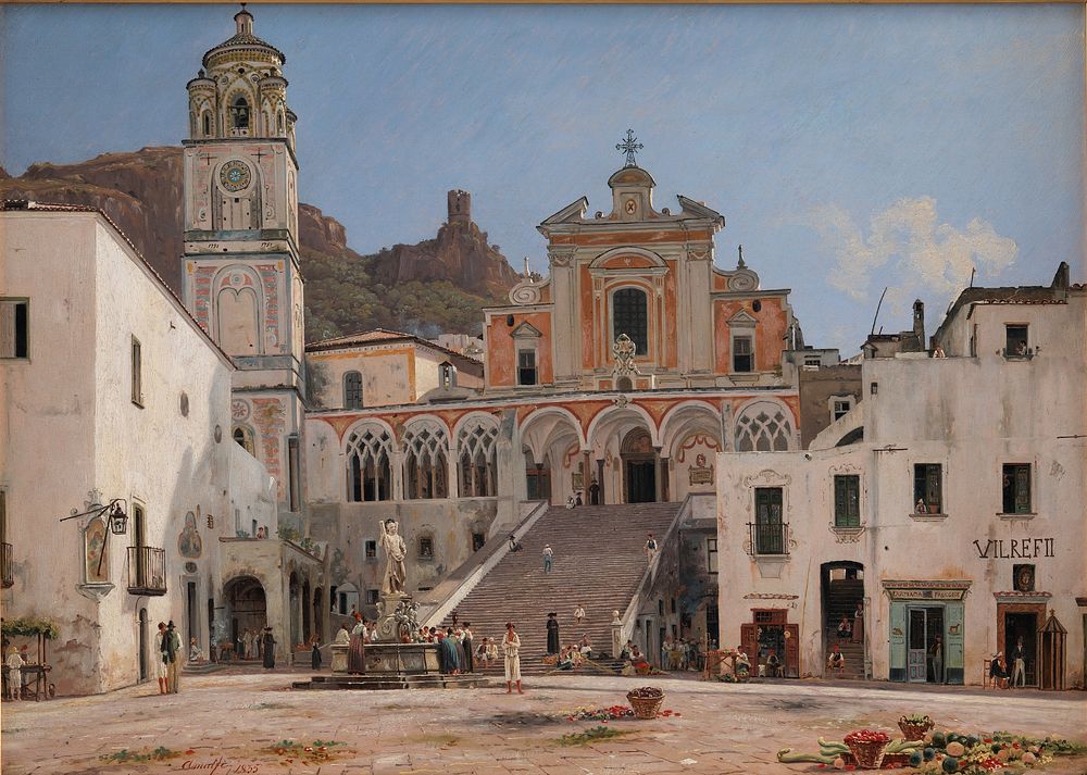 Part of the square in Amalfi by Martinus Rørbye