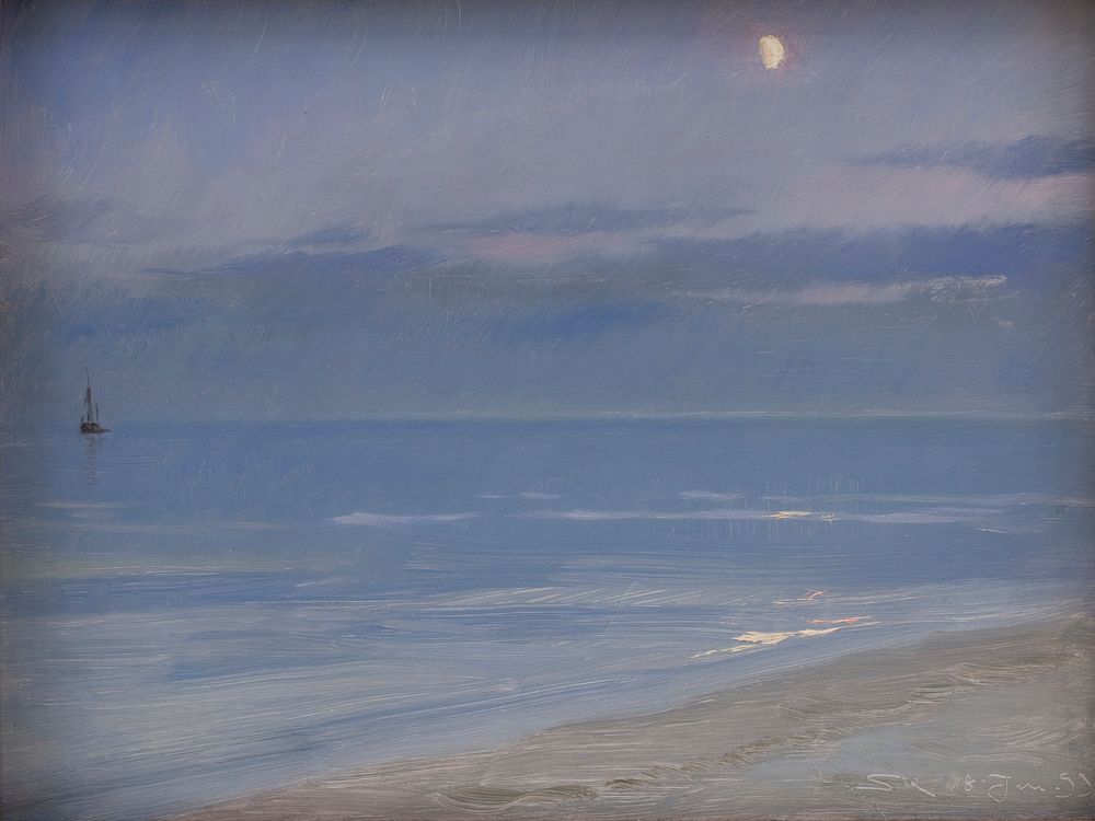 Skagen Beach in Moonlight by P.S. Krøyer