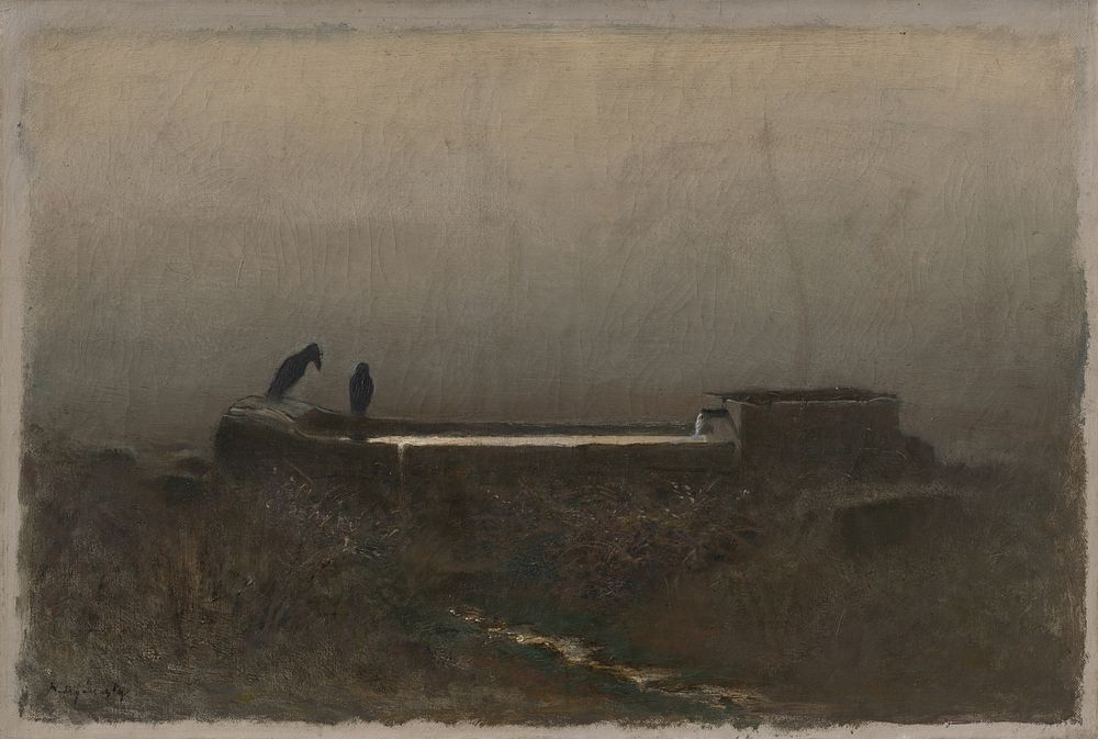 Watering place with ravens by Ladislav Mednyánszky