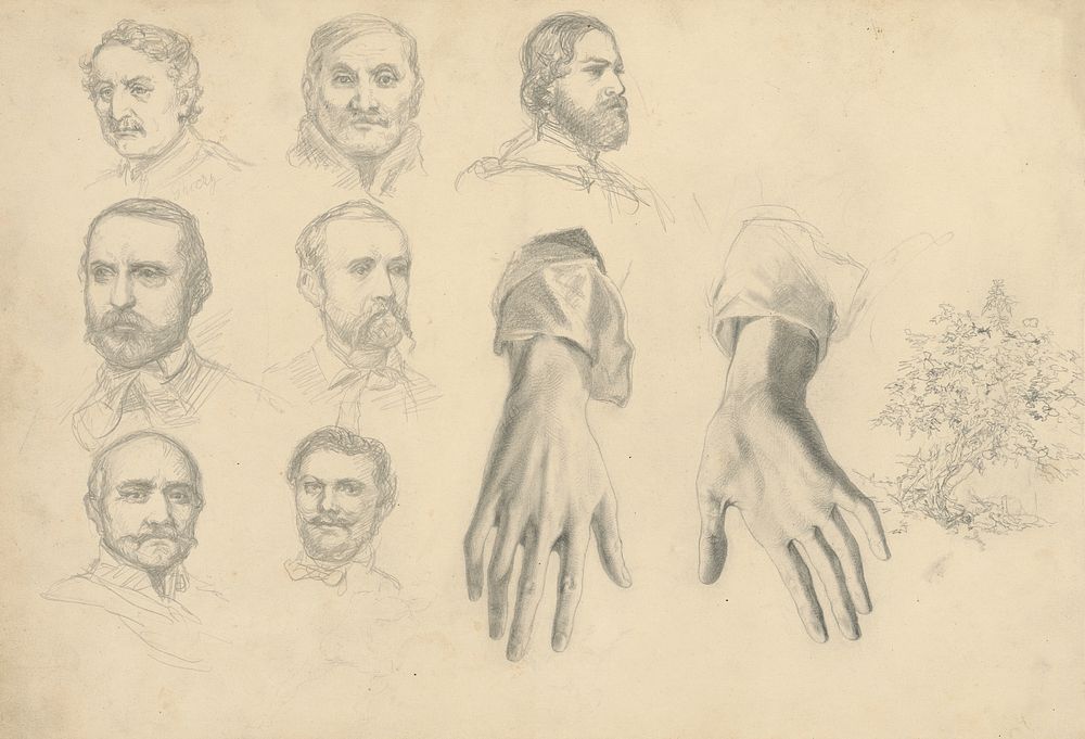 Study of male heads, hands