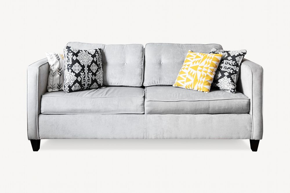 Gray couch with decorative pillows image