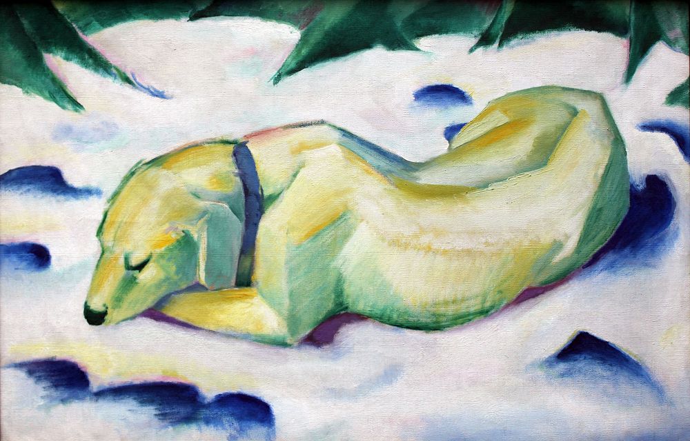 Dog Lying in the Snow (1911) expressionism by Franz Marc.