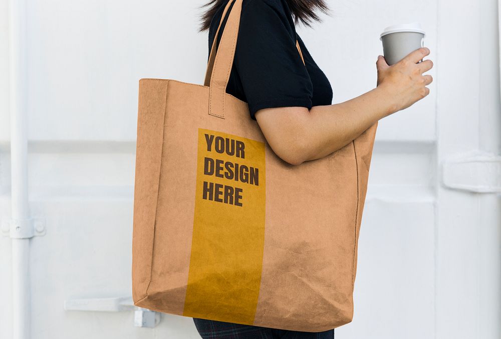 Design space on a blank brown tote bag