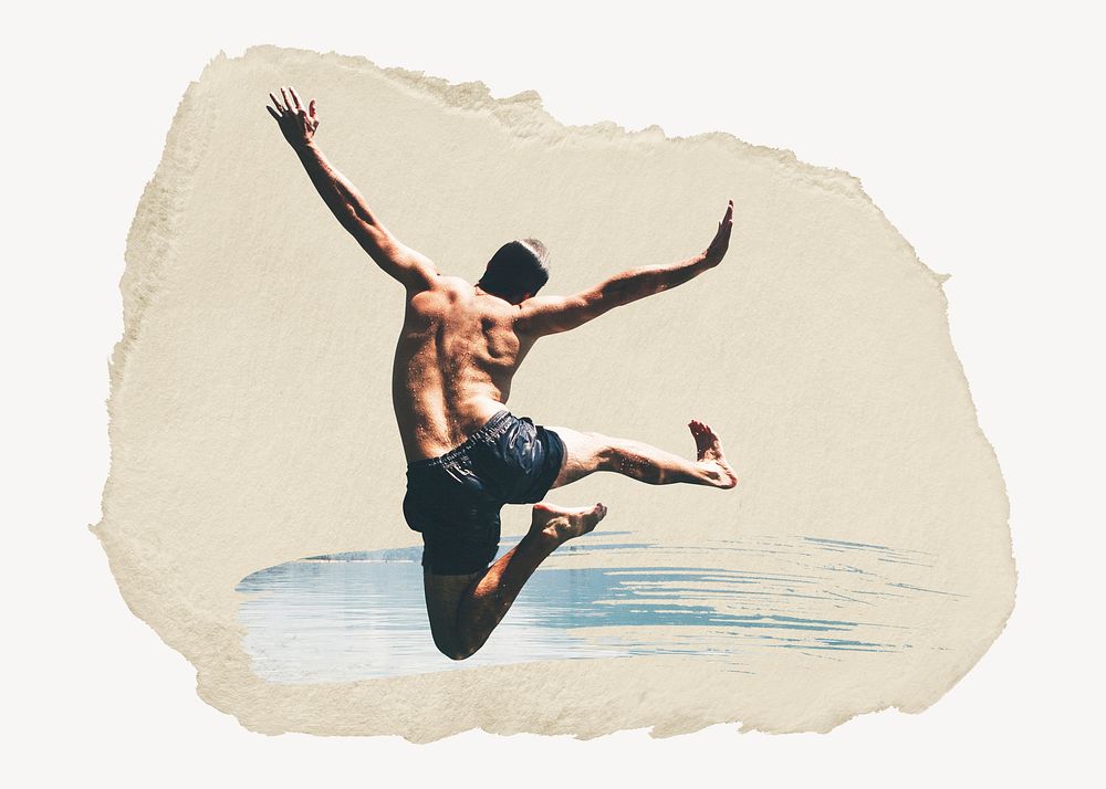 Man jumping collage element psd