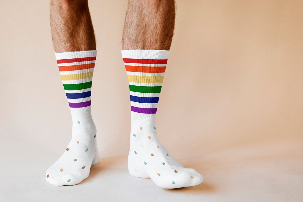 Man wearing rainbow socks mockup