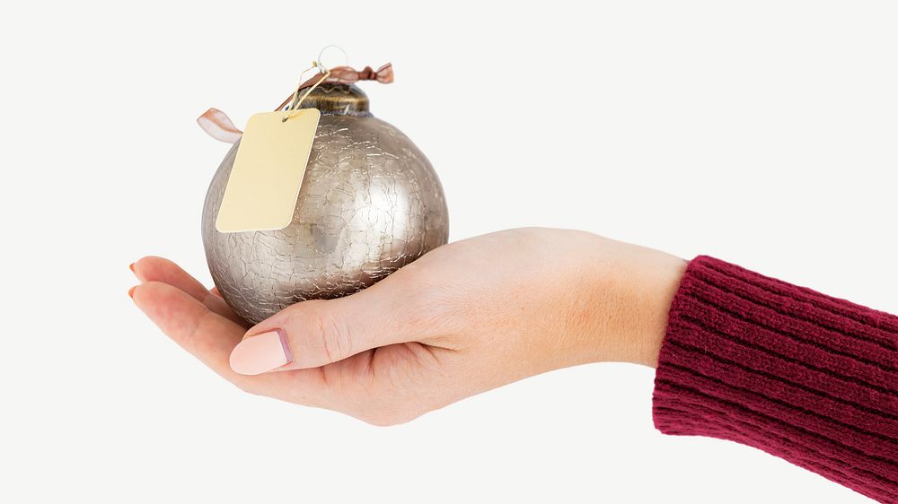 Hand presenting bauble collage element psd