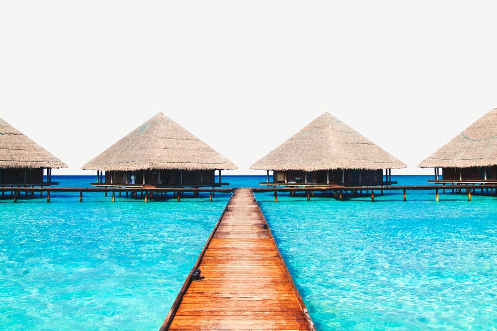 Overwater huts, blue sea,  border background    image