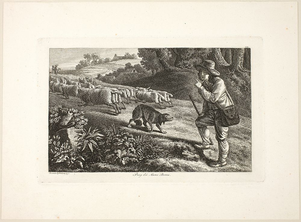 Arcadian Shepherd Boy and His Flock of Sheep by Heinrich Reinhold