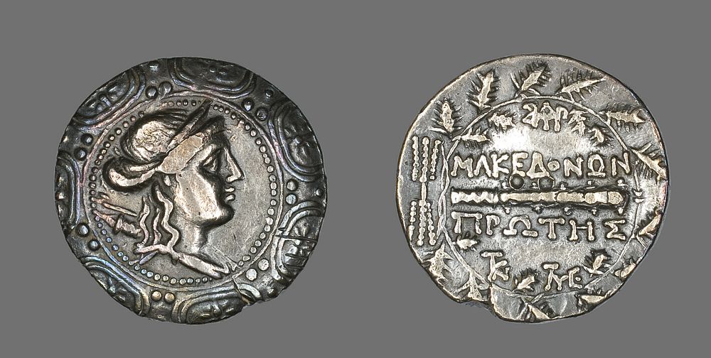 Tetradrachm (Coin) Depicting a Macedonian Shield with the Goddess Artemis by Ancient Roman
