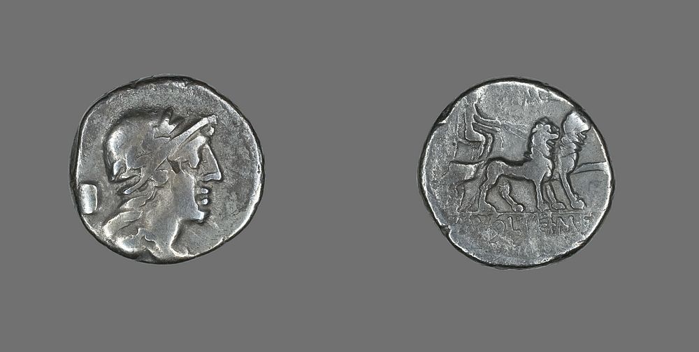 Denarius (Coin) Depicting a Helmeted Head of Attis by Ancient Roman