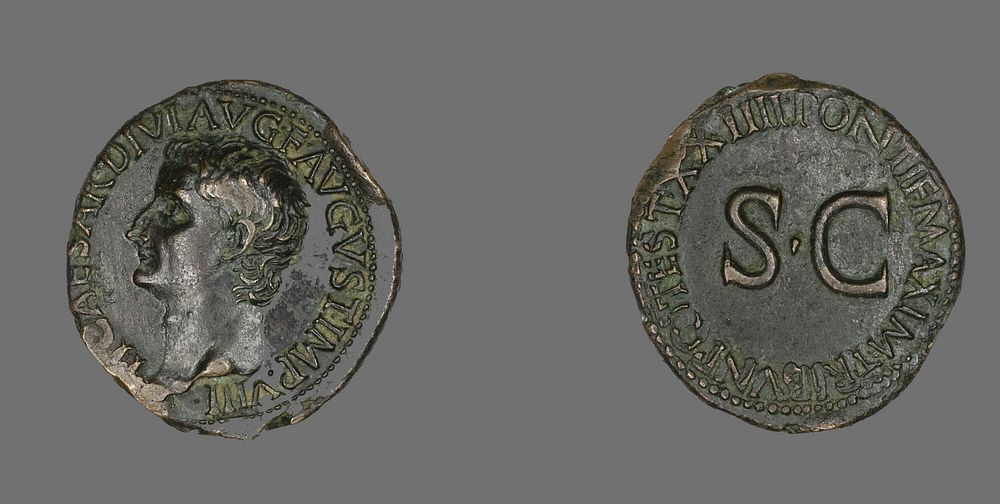 As (Coin) Portraying Emperor Tiberius by Ancient Roman