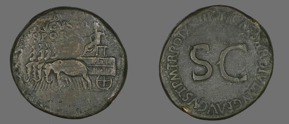 Sestertius (Coin) Portraying Emperor Augustus by Ancient Roman