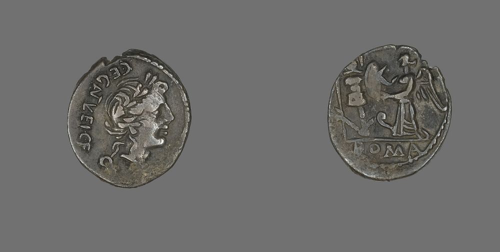Quinarius (Coin) Depicting the God Apollo by Ancient Roman