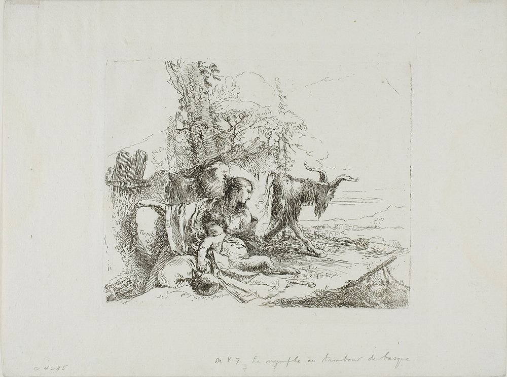 A Nymph with a Small Satyr and Two Goats, from Capricci by Giambattista Tiepolo