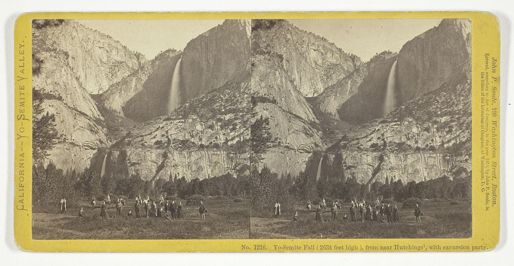 Yo-Semite Fall (2634 feet high), from near Hutchings', with excursion party, No. 1216 from the series "California -- Yo…