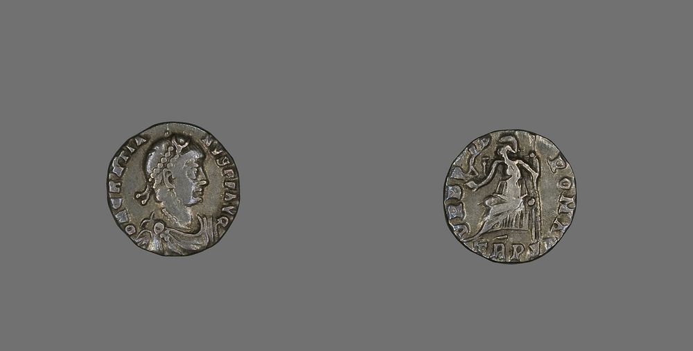 Coin Portraying Emperor Gratian by Ancient Roman