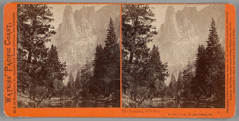 The Sentinel, 3270 feet, Yosemite Valley, Mariposa County, Cal., No. 65 from the series "Watkins' Pacific Coast" by Carleton…